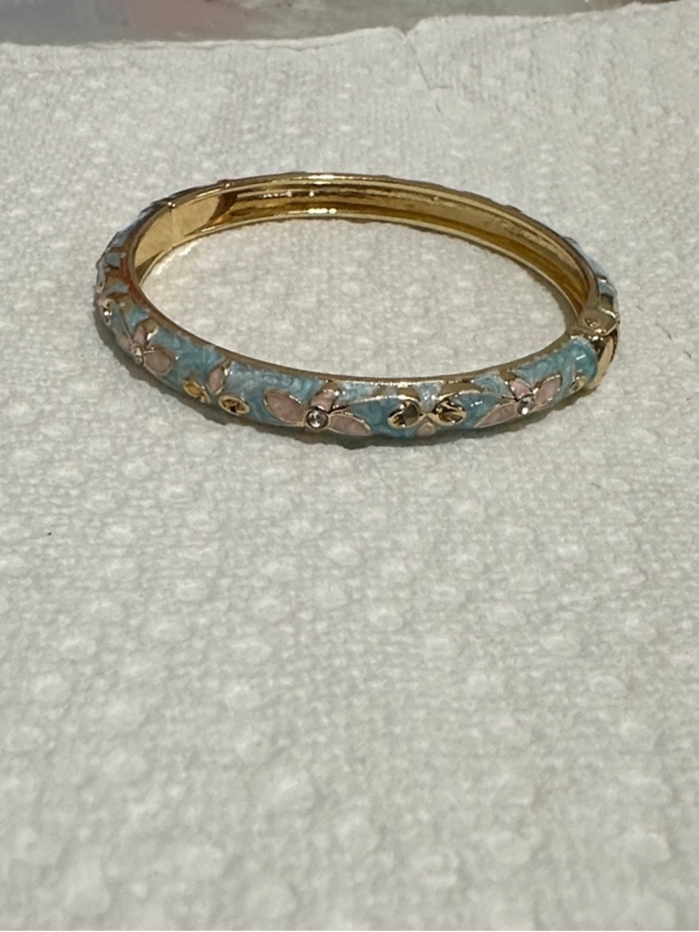 Gold-Tone Floral Enamel Bangle Bracelet in Blue and Pink